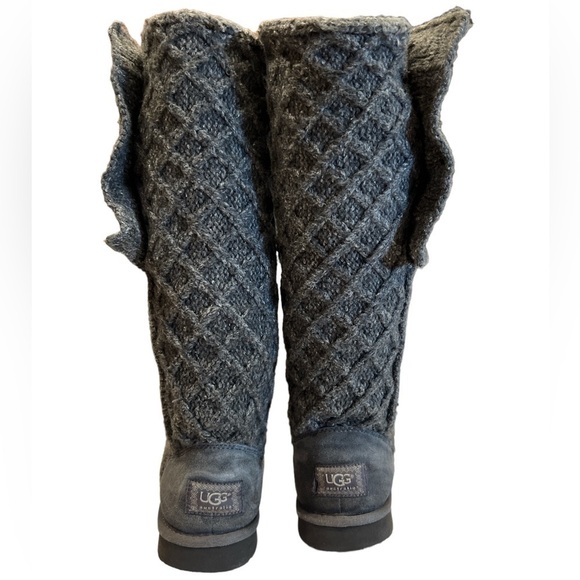 Women's UGG Classic Cardy Sweater Wool Knit Knee Sock Boots BLACK 8 - Picture 1 of 8